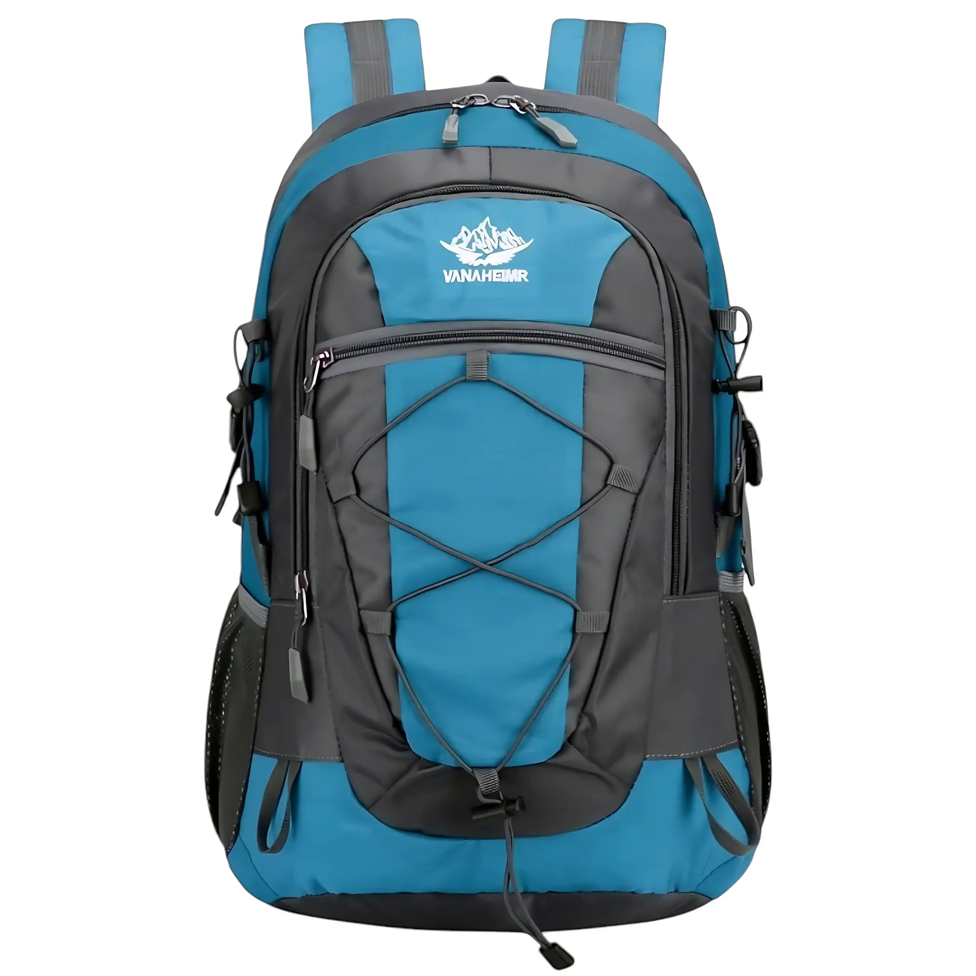 blue waterproof daypack hiking backpack front view