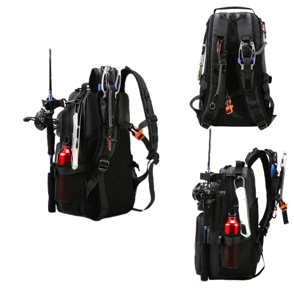 Set of Fishing Bag Waterproof Backpacks with fishing gear setup