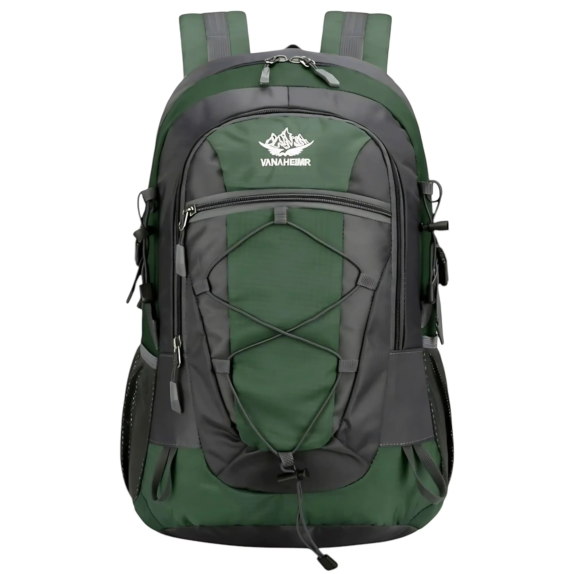 green waterproof daypack hiking backpack front view