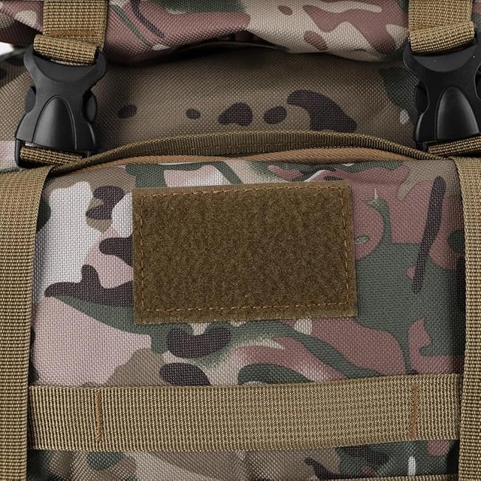 Close-up of MOLLE system on 80L backpack for gear attachment