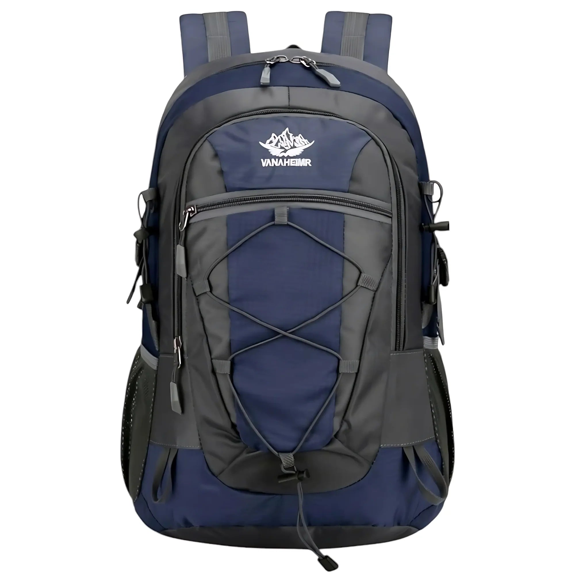 navy waterproof daypack hiking backpack front view