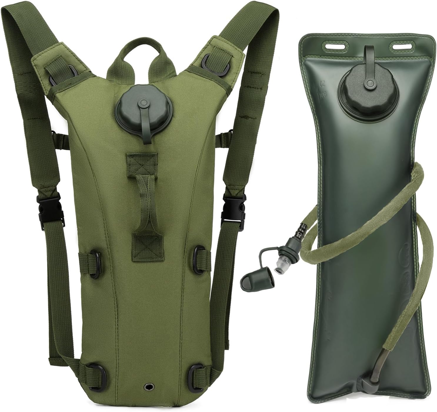 Hiking bag with water bladder featuring adjustable straps and cushioned back