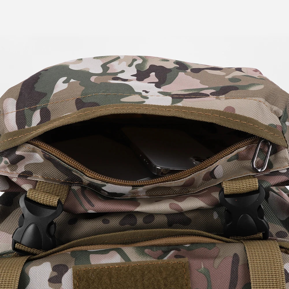 Open top compartment of 80L backpack for easy access