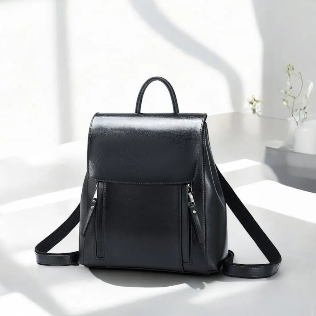 black leather backpack womens